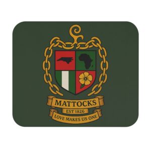 Mattocks Family Crest Mouse Pad — 'Love Makes Us One' Rectangular Desk Mat