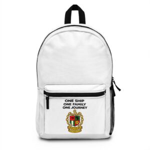 Backpack — "One Ship One Family One Journey" Nautical Crest School Crest Travel Backpack