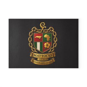 Mattocks Family Crest Glass Cutting Board – Personalized Heritage Kitchen Decor