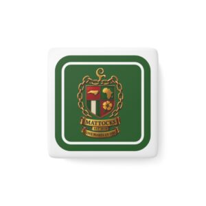 Personalized Family Crest Porcelain Magnet — 'MATTOCKS' Coat of Arms Square Fridge Magnet
