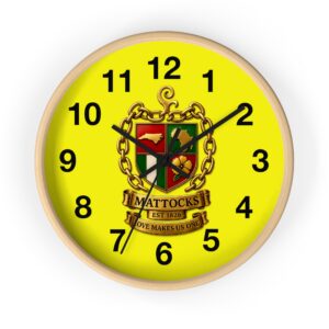 Mattocks Family Crest Wall Clock – Personalized Coat of Arms Home Decor