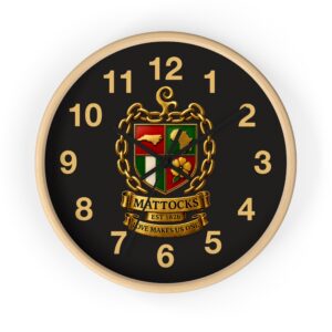 Mattocks Family Crest Wall Clock — Custom Coat of Arms Home Decor