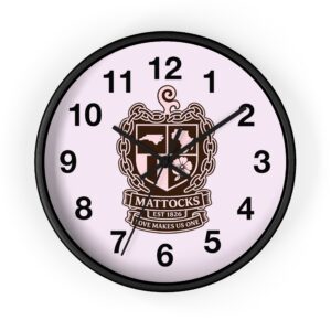 Mattocks Family Crest Wall Clock — Personalized Heraldic Shield Clock