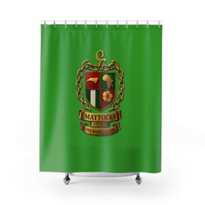Family Crest Shower Curtain — Custom 'Mattocks' Coat of Arms Green Bathroom Decor