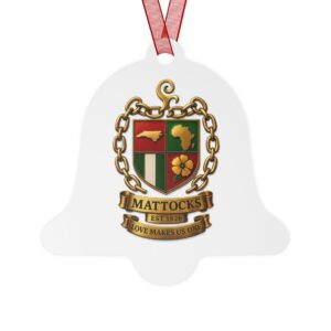 Mattocks Family Crest Metal Ornament — Personalized Coat of Arms Holiday Bell